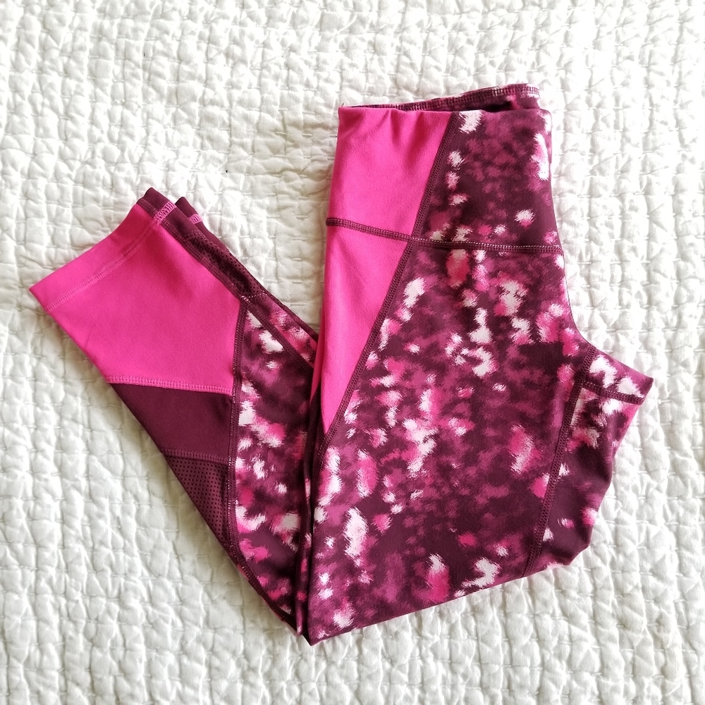 Zella Pink & Maroon Cropped Athletic Leggings Pants size XS